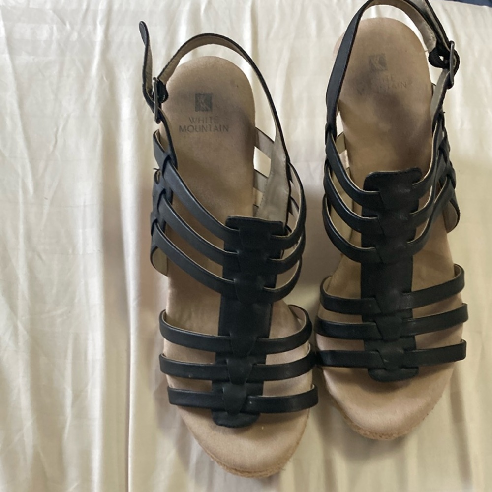 White Mountain Black Gladiator Sandals with Cushioned Footbed
